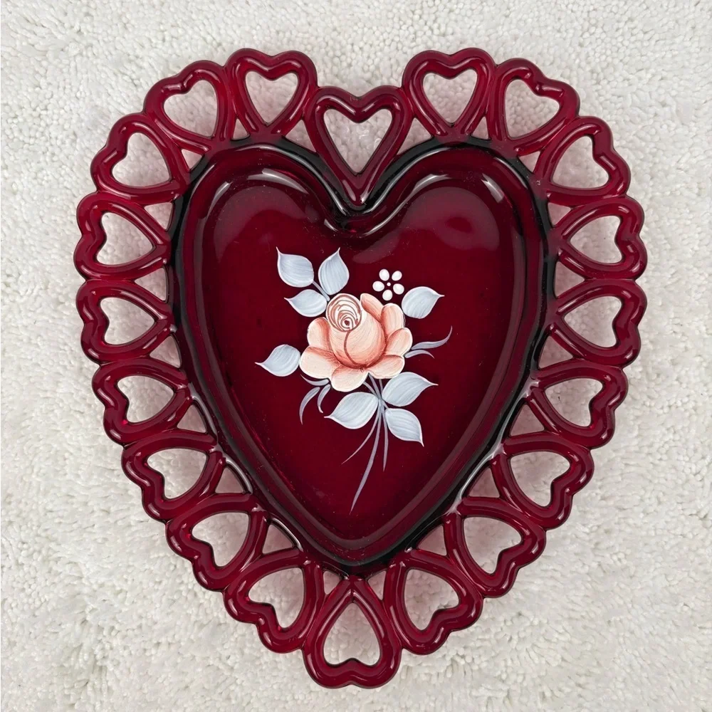 Vintage Westmoreland Ruby Red Heart Trinket Dish or Decorative Item